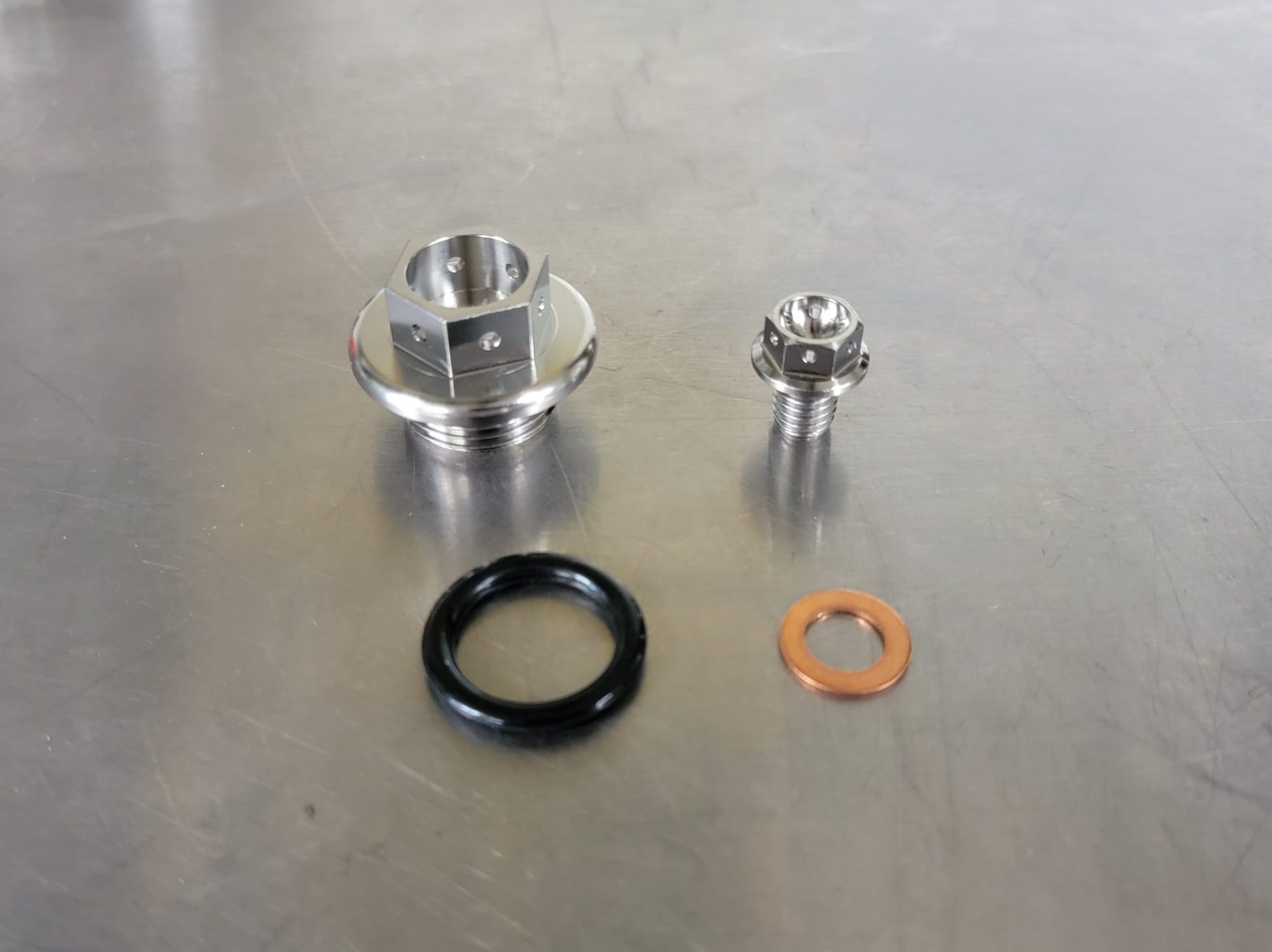 Titanium Oil Fill Cap + Coolant Drain Plug - PreDrilled